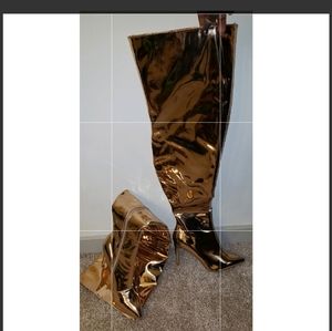 Rose Gold Metallic Thigh High Boots